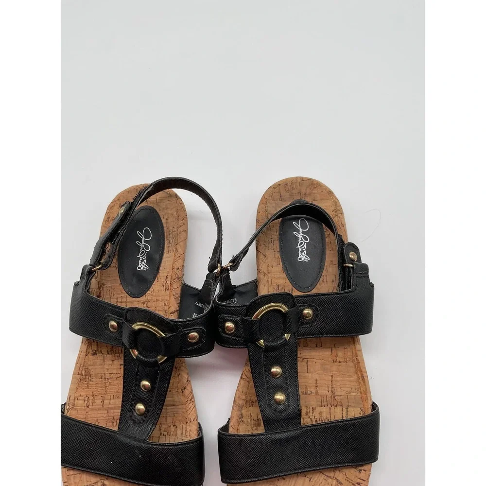 Jacqueline Smith Sandals‎ Cork Wedge Heel Ankle Strap Gold Women's size 9
